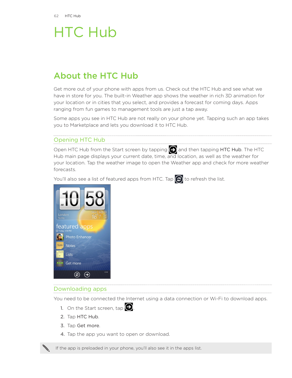 Htc hub, About the htc hub | HTC Surround User Manual | Page 62 / 79