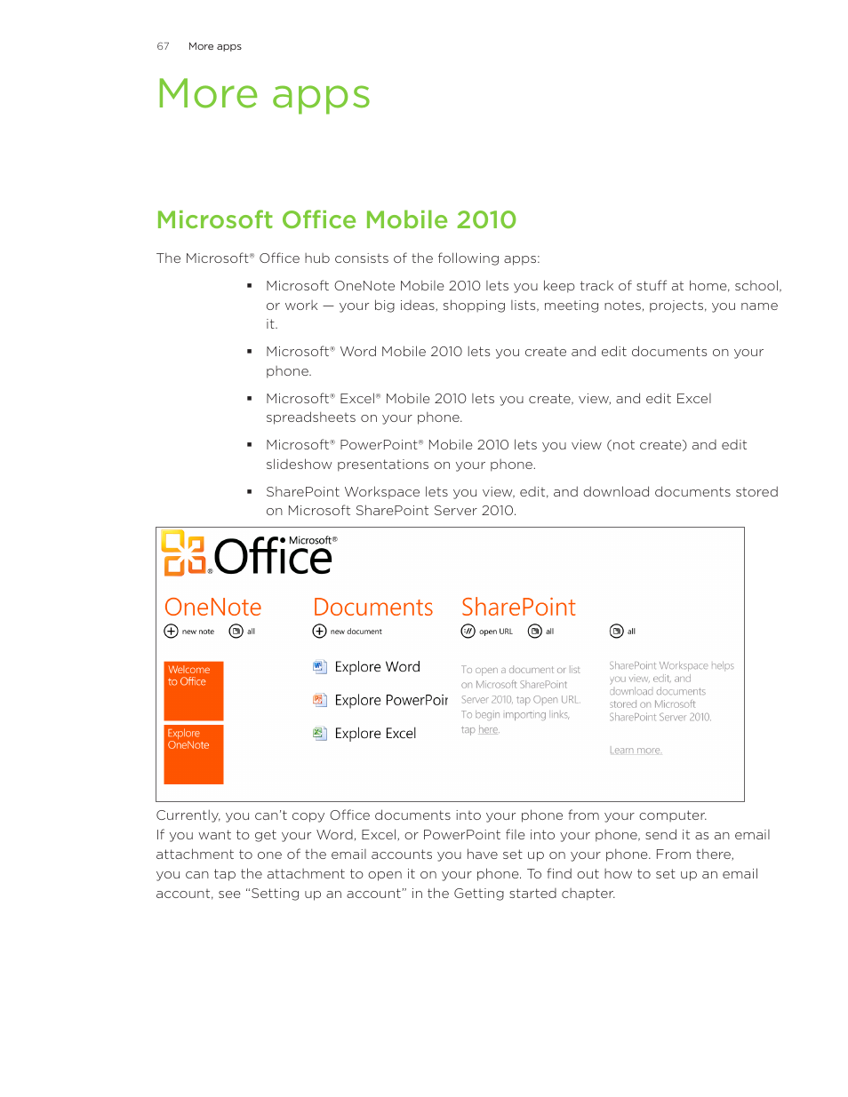 More apps, Microsoft office mobile 2010, Microsoft office mobile 010 | HTC Surround User Manual | Page 67 / 79
