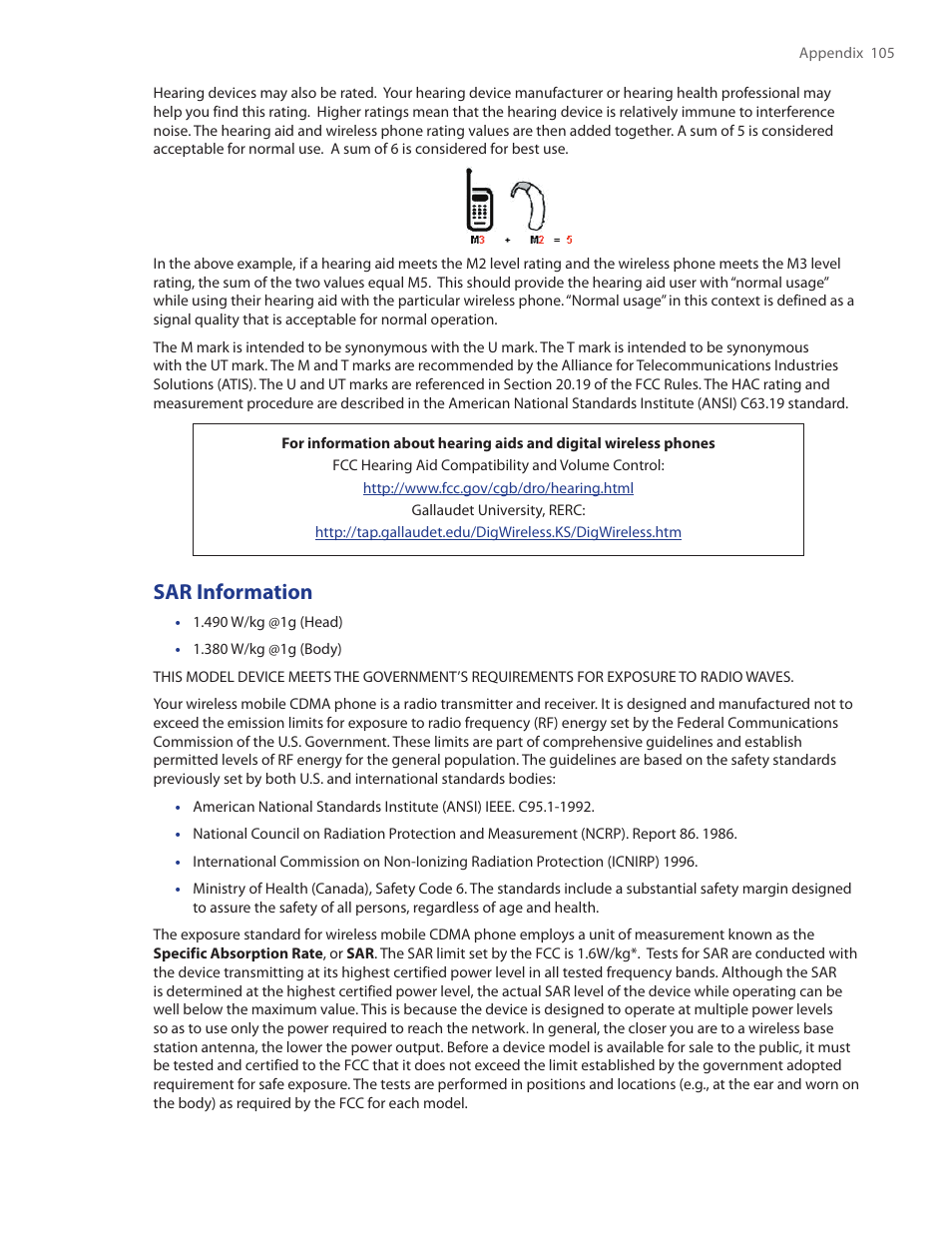 Sar information | HTC SMT5800 User Manual | Page 105 / 116