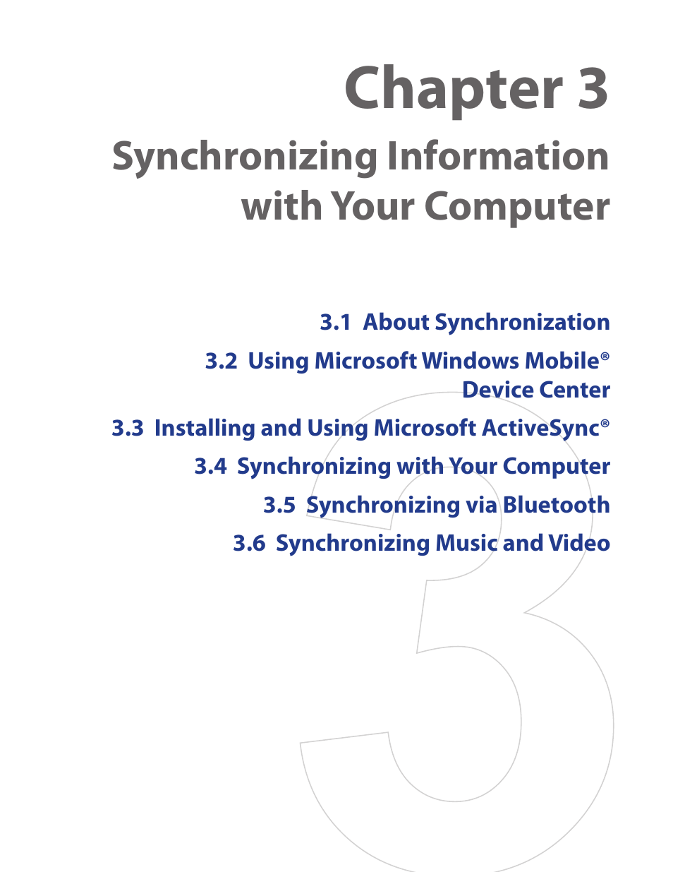 Chapter 3, Synchronizing information with your computer | HTC SMT5800 User Manual | Page 29 / 116