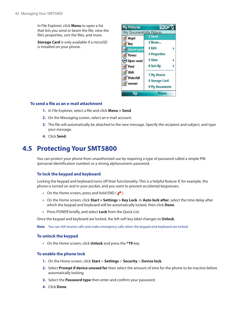 5 protecting your smt5800 | HTC SMT5800 User Manual | Page 42 / 116