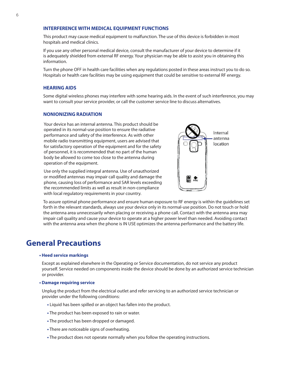 General precautions | HTC SMT5800 User Manual | Page 6 / 116