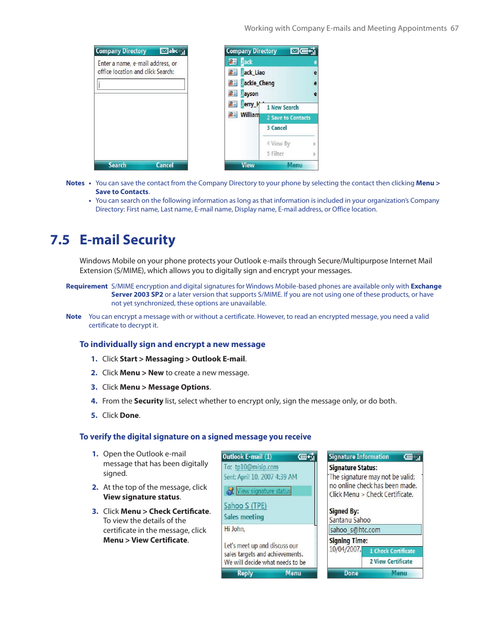 5 e-mail security | HTC SMT5800 User Manual | Page 67 / 116