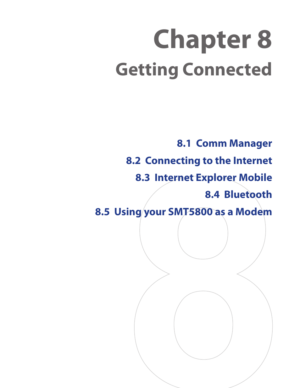 Chapter 8, Getting connected | HTC SMT5800 User Manual | Page 69 / 116