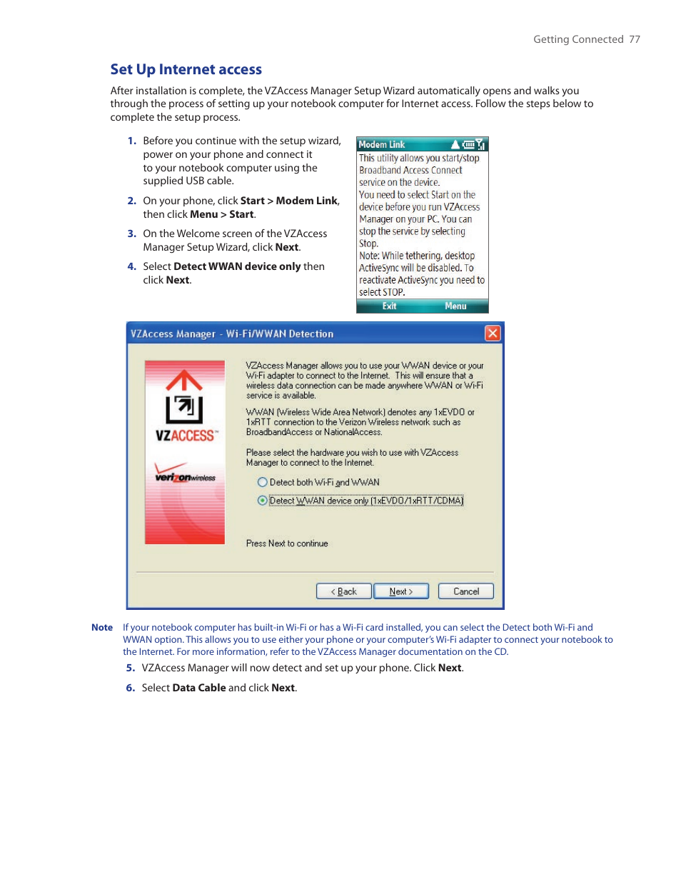 Set up internet access | HTC SMT5800 User Manual | Page 77 / 116