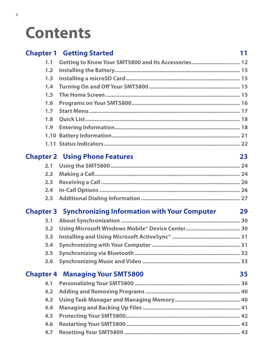 HTC SMT5800 User Manual | Page 8 / 116