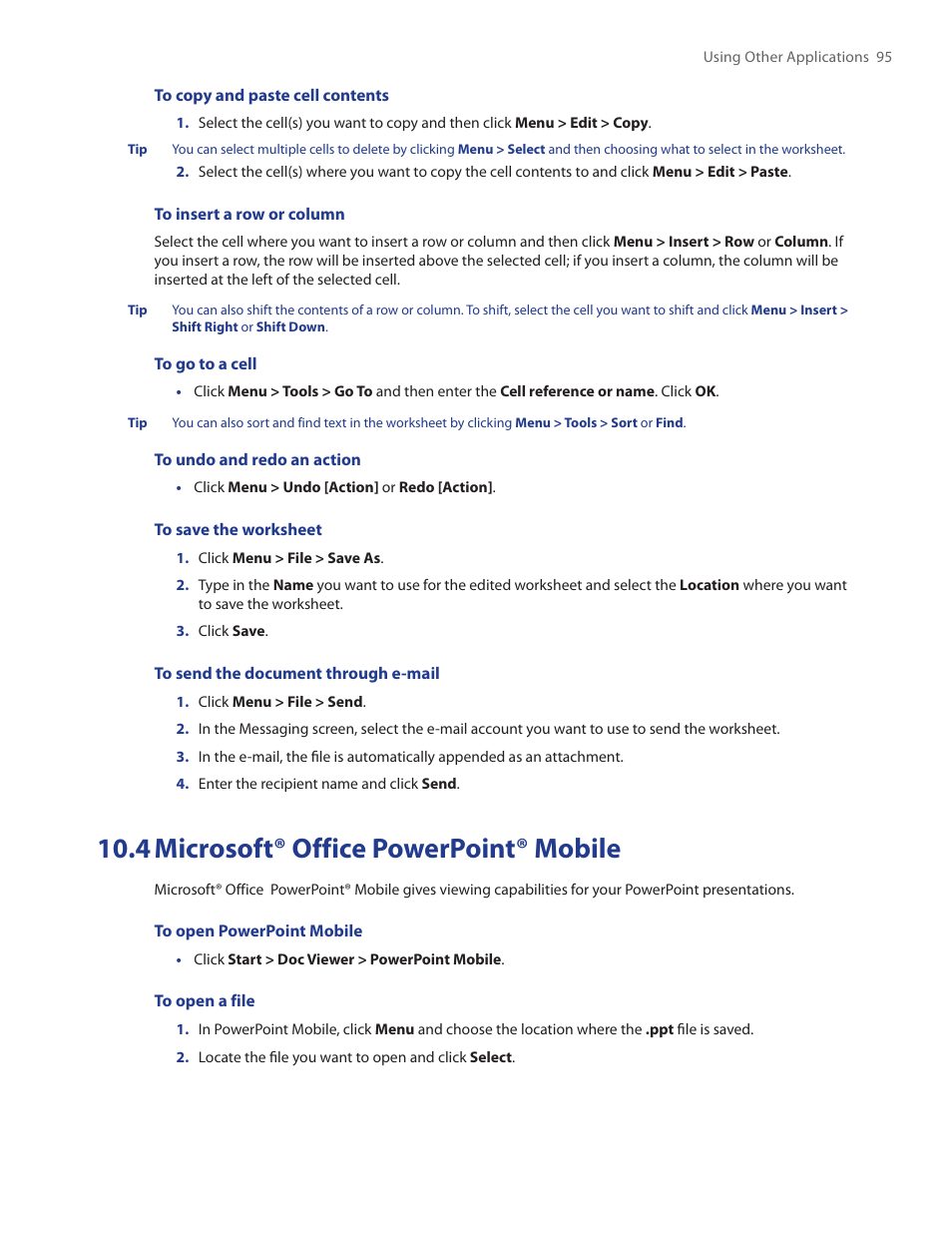 4 microsoft® office powerpoint® mobile | HTC SMT5800 User Manual | Page 95 / 116