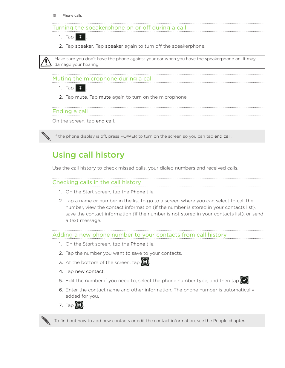 Using call history | HTC 7 User Manual | Page 19 / 74