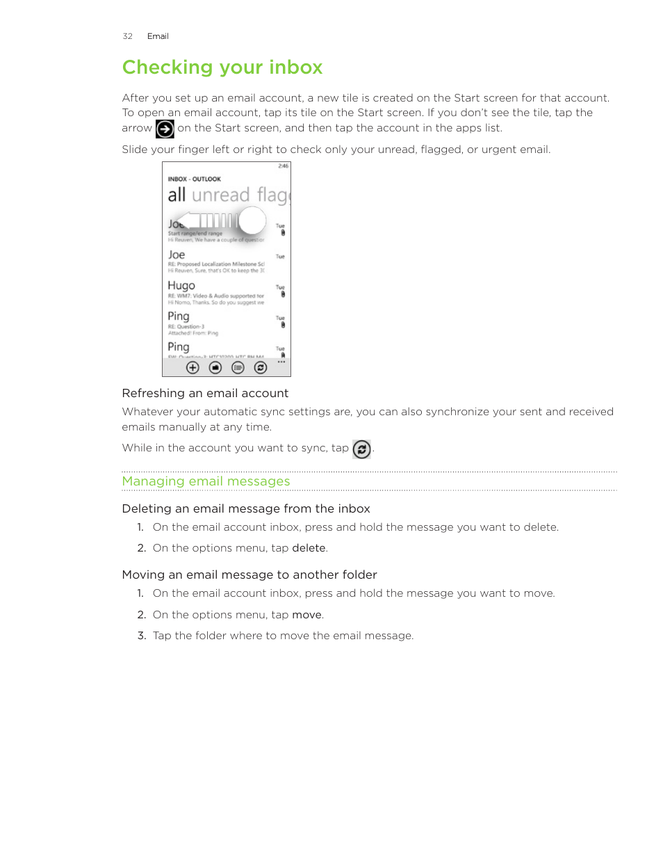 Checking your inbox | HTC 7 User Manual | Page 32 / 74