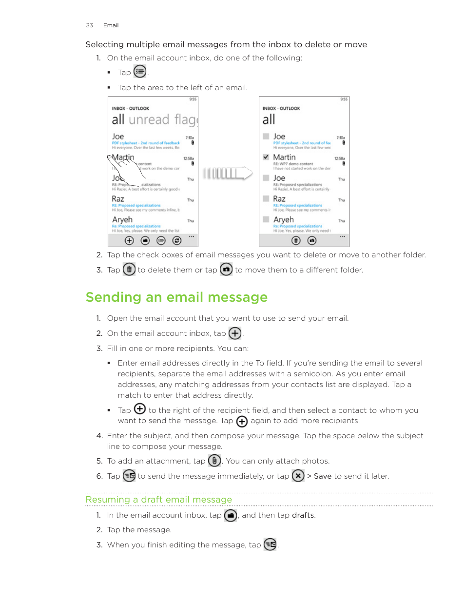 Sending an email message | HTC 7 User Manual | Page 33 / 74