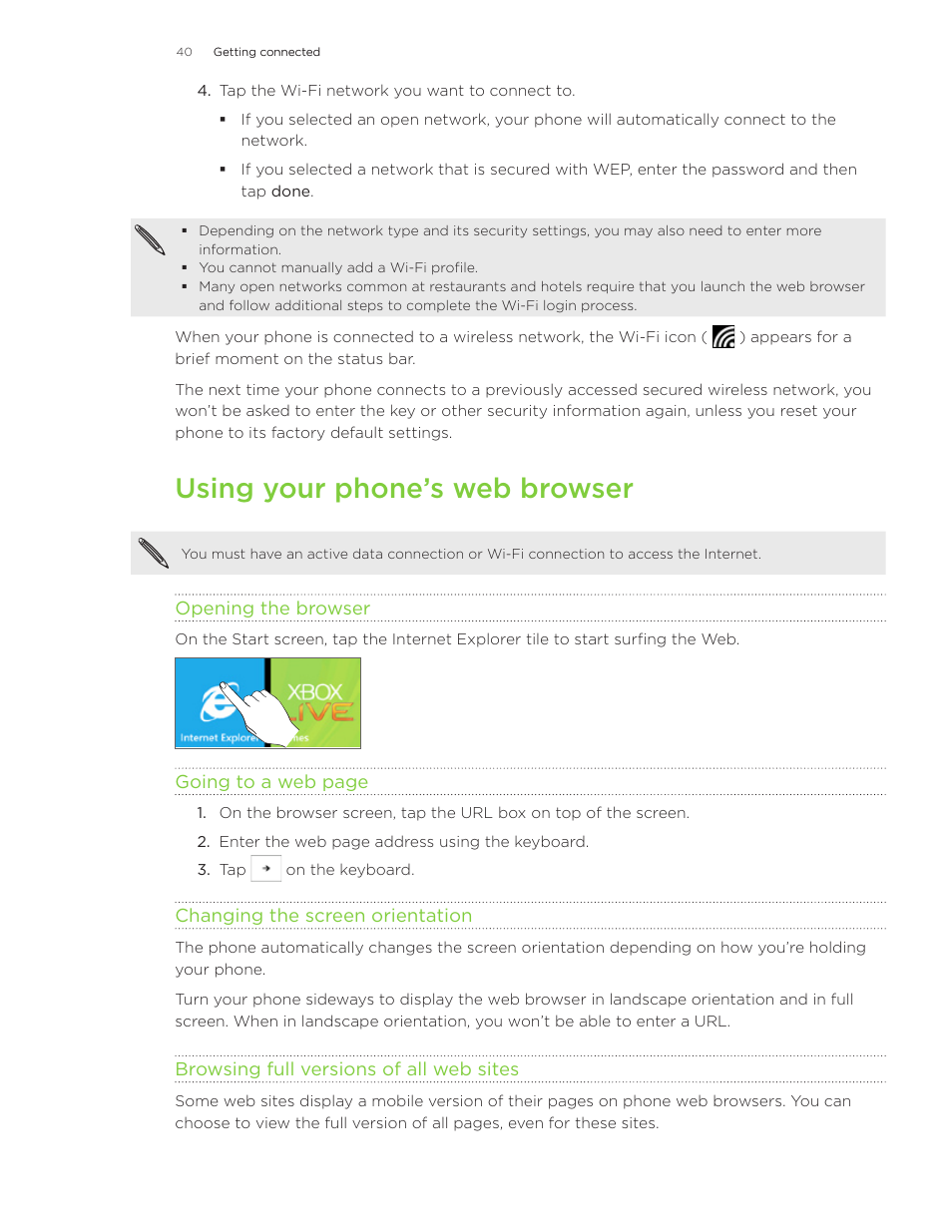 Using your phone’s web browser | HTC 7 User Manual | Page 40 / 74