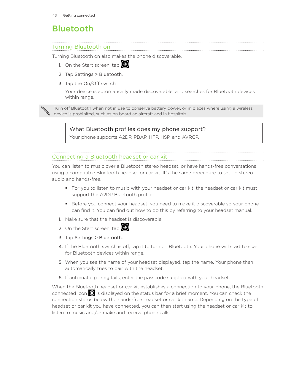 Bluetooth | HTC 7 User Manual | Page 43 / 74
