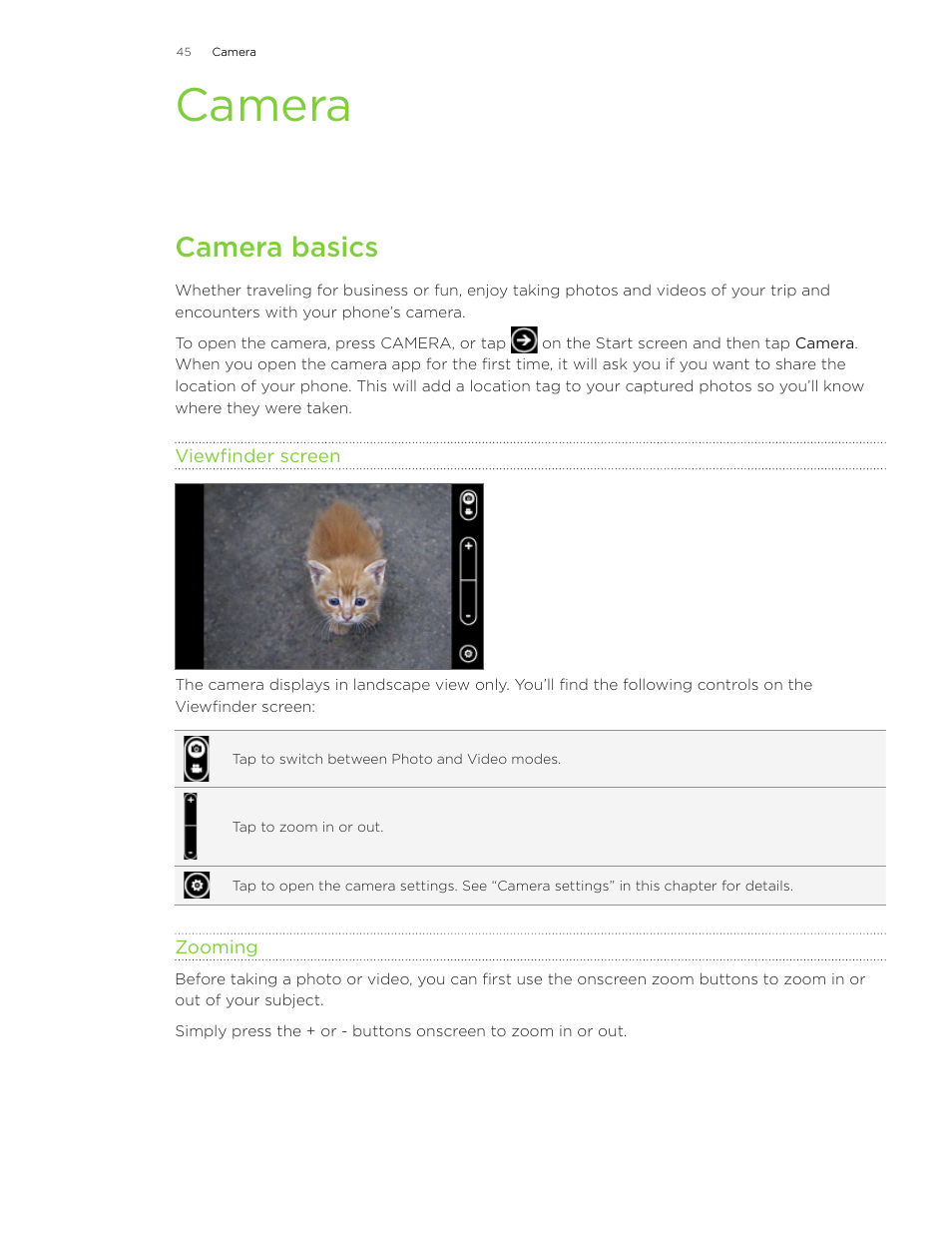 Camera, Camera basics | HTC 7 User Manual | Page 45 / 74