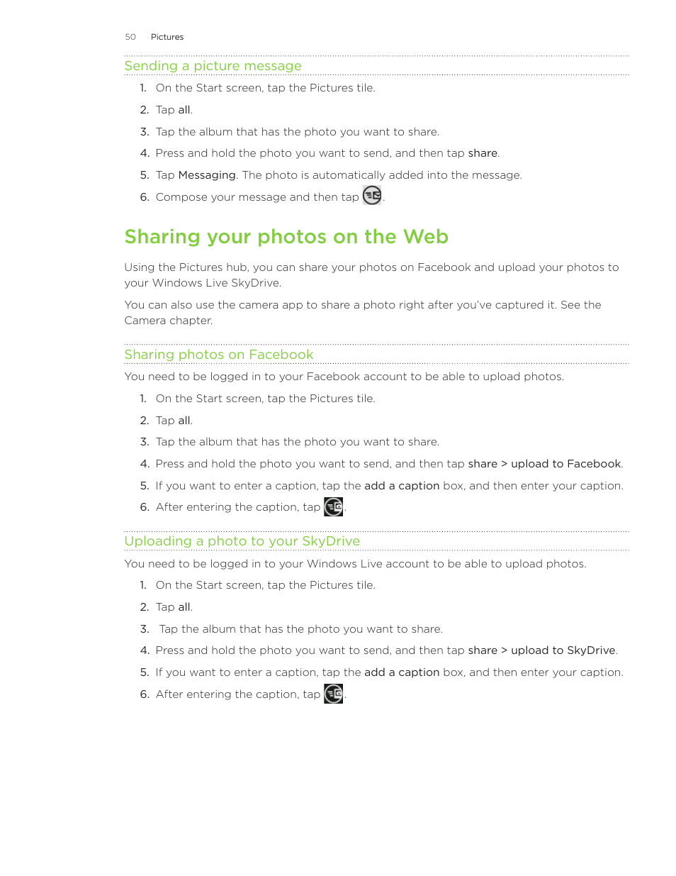 Sharing your photos on the web | HTC 7 User Manual | Page 50 / 74