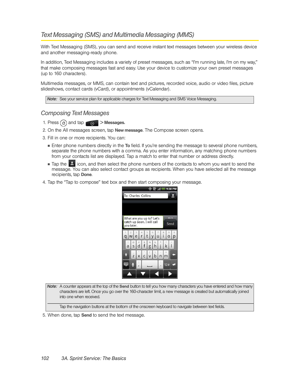 Composing text messages, E “text messaging (sms) and | HTC EVO 4G User Manual | Page 112 / 197