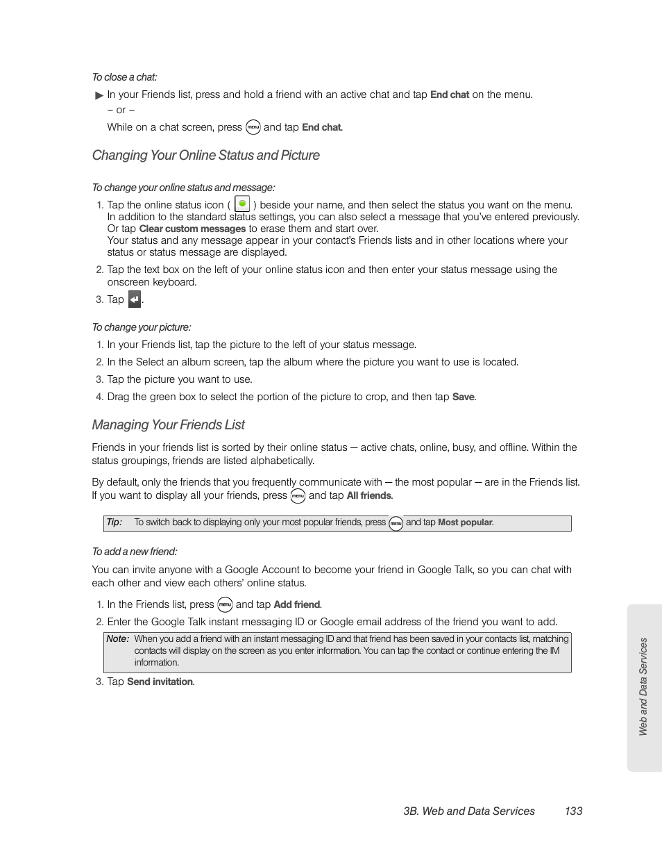 Changing your online status and picture, Managing your friends list | HTC EVO 4G User Manual | Page 143 / 197