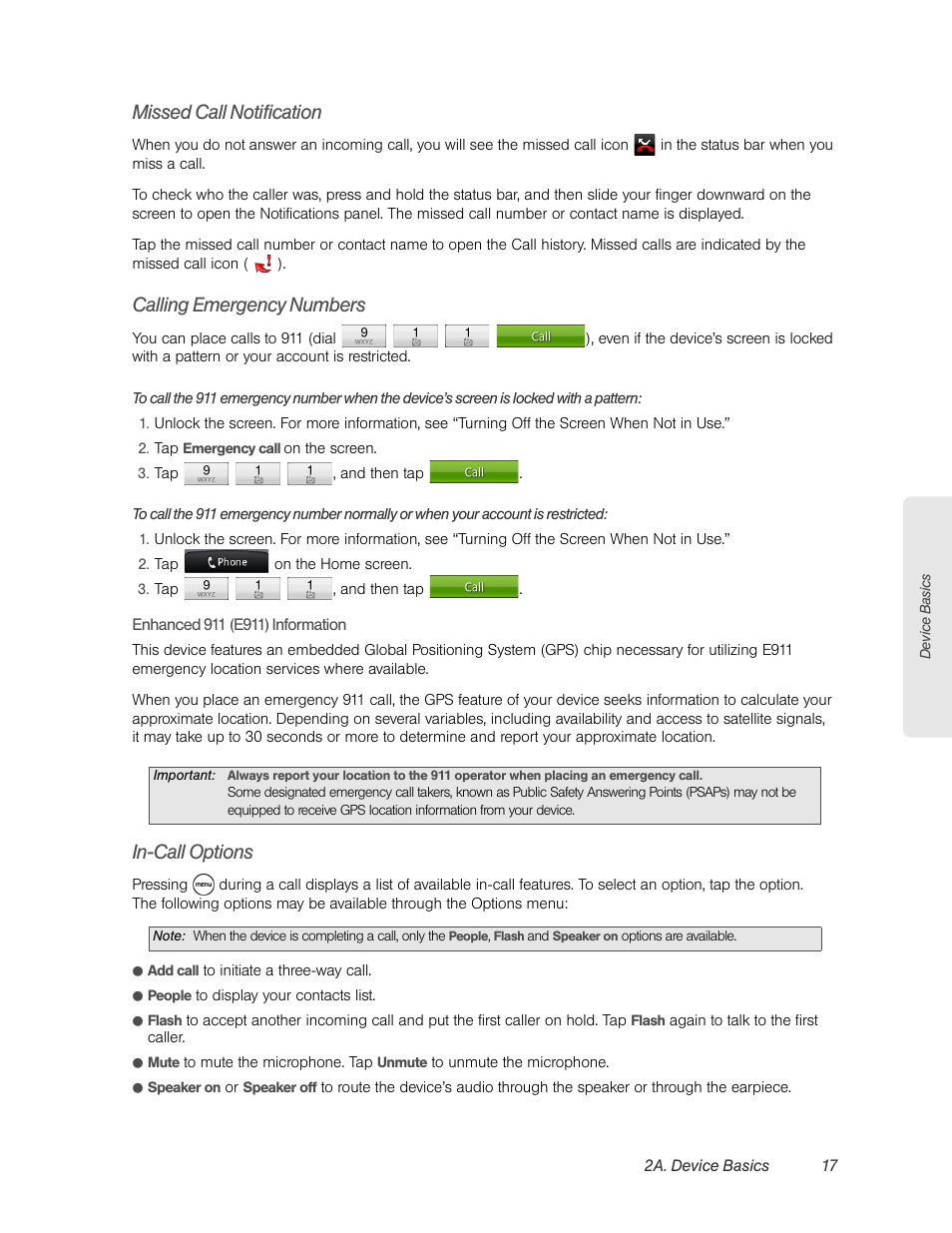 Missed call notification, Calling emergency numbers, In-call options | HTC EVO 4G User Manual | Page 27 / 197