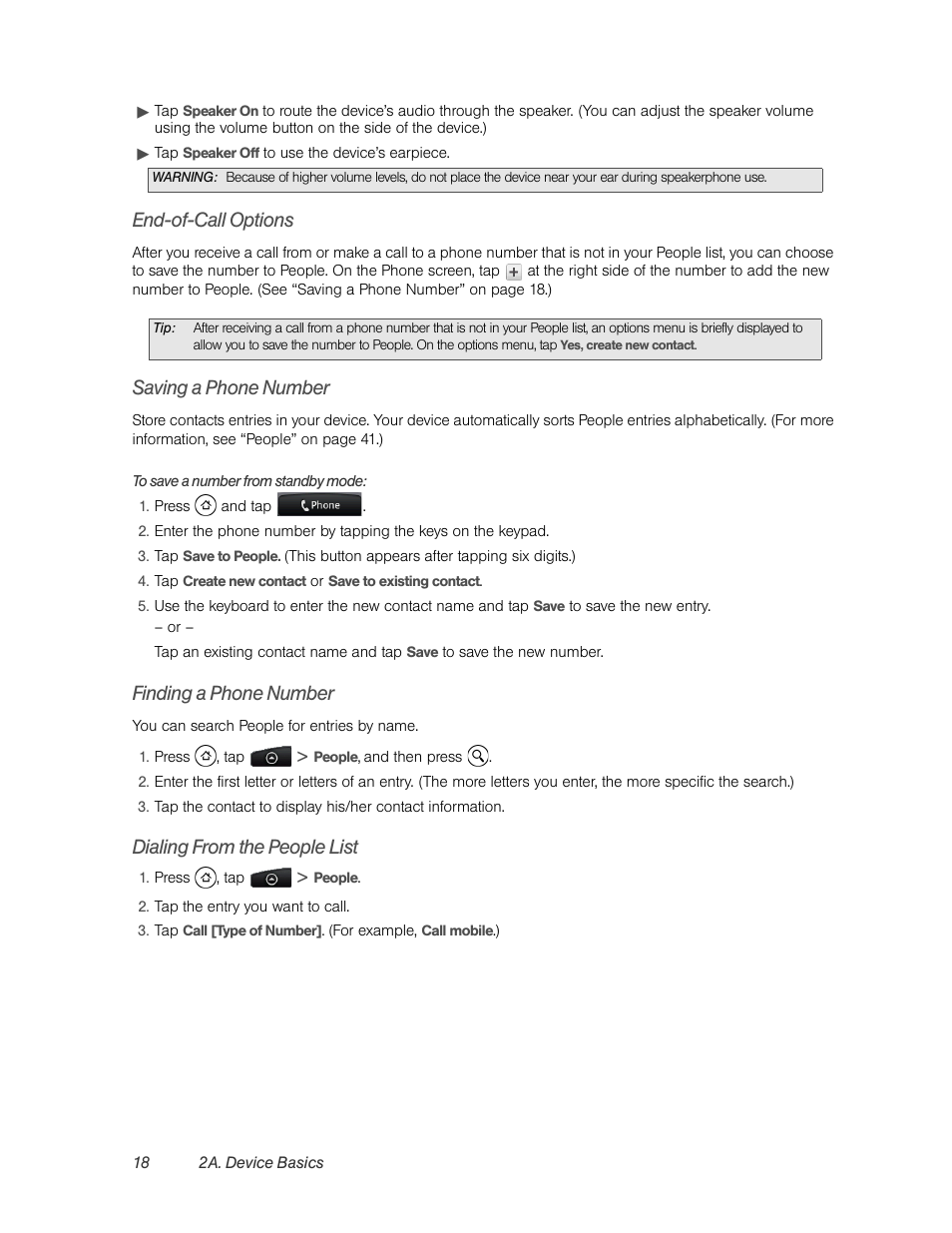 End-of-call options, Saving a phone number, Finding a phone number | Dialing from the people list | HTC EVO 4G User Manual | Page 28 / 197