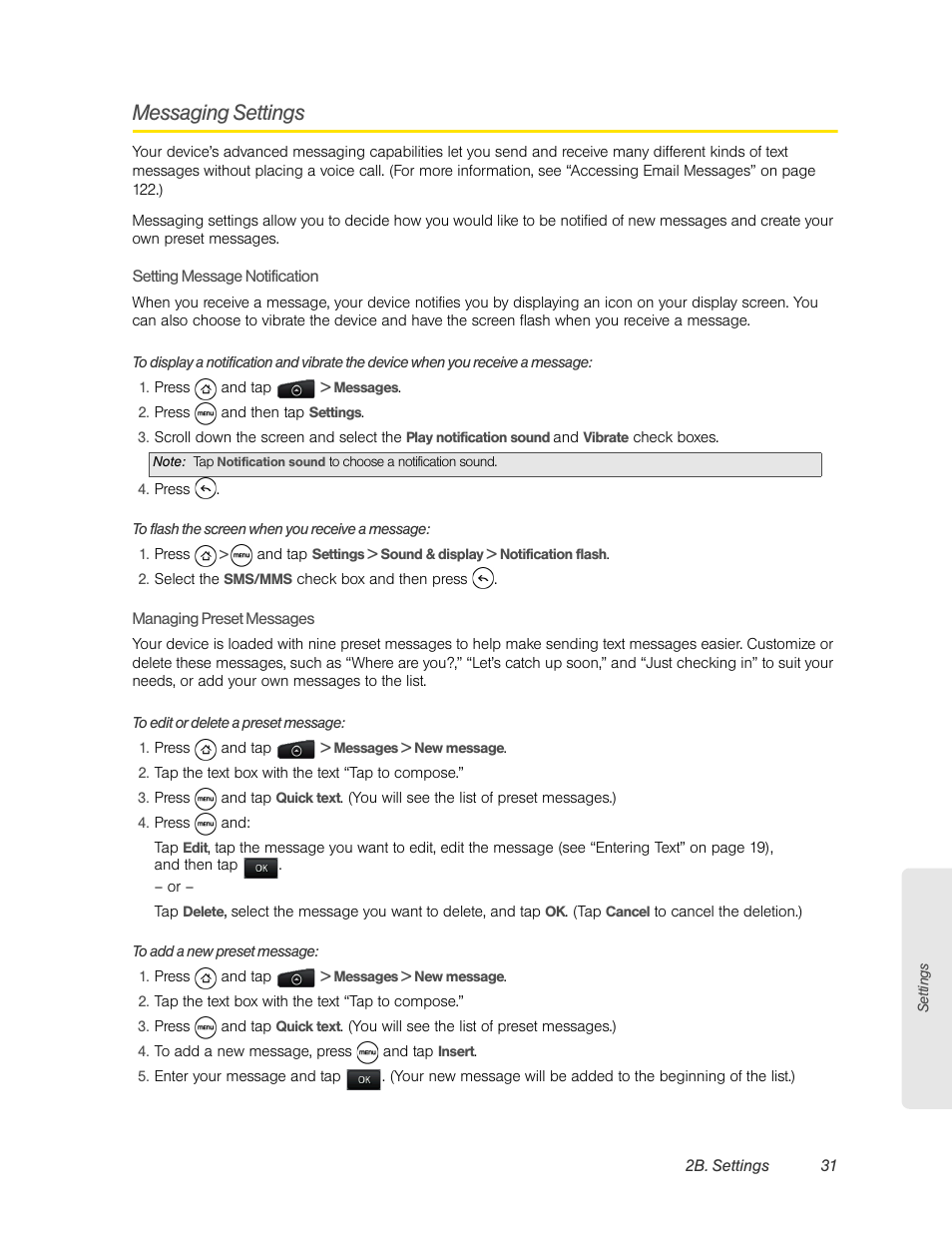 Messaging settings | HTC EVO 4G User Manual | Page 41 / 197