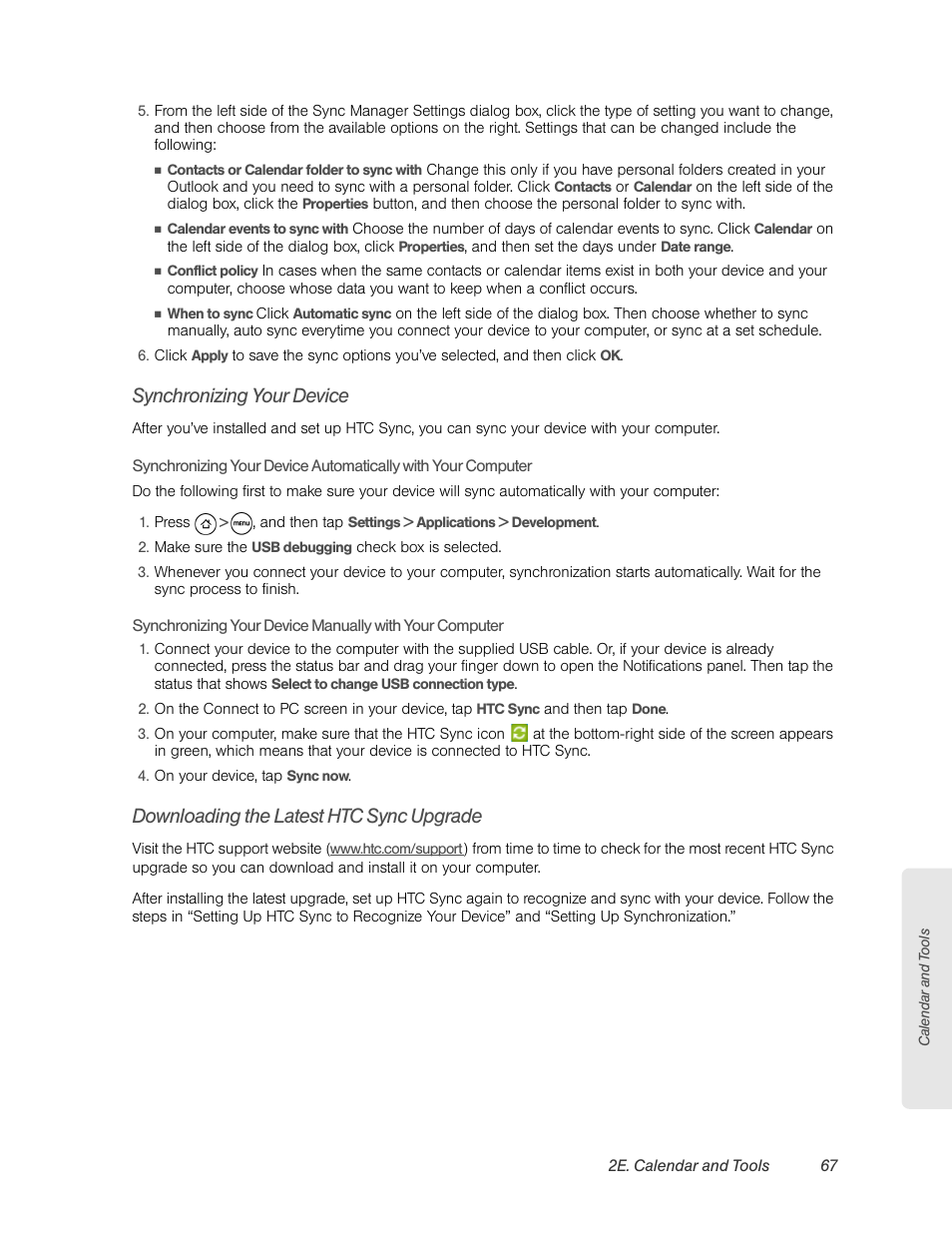 Synchronizing your device, Downloading the latest htc sync upgrade, See “downloading the latest htc sync upgrade | E “synchronizing your device | HTC EVO 4G User Manual | Page 77 / 197