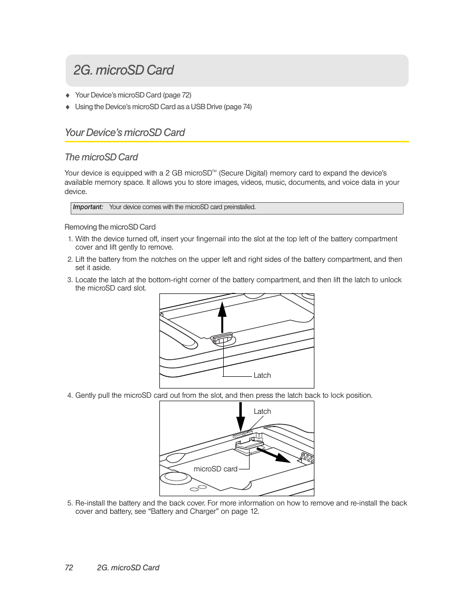 2g. microsd card, Your device’s microsd card, The microsd card | HTC EVO 4G User Manual | Page 82 / 197