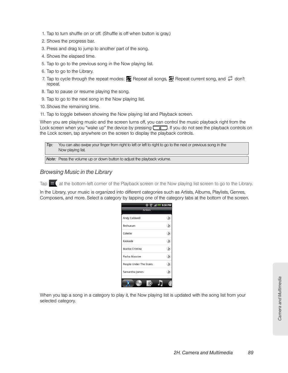 Browsing music in the library | HTC EVO 4G User Manual | Page 99 / 197