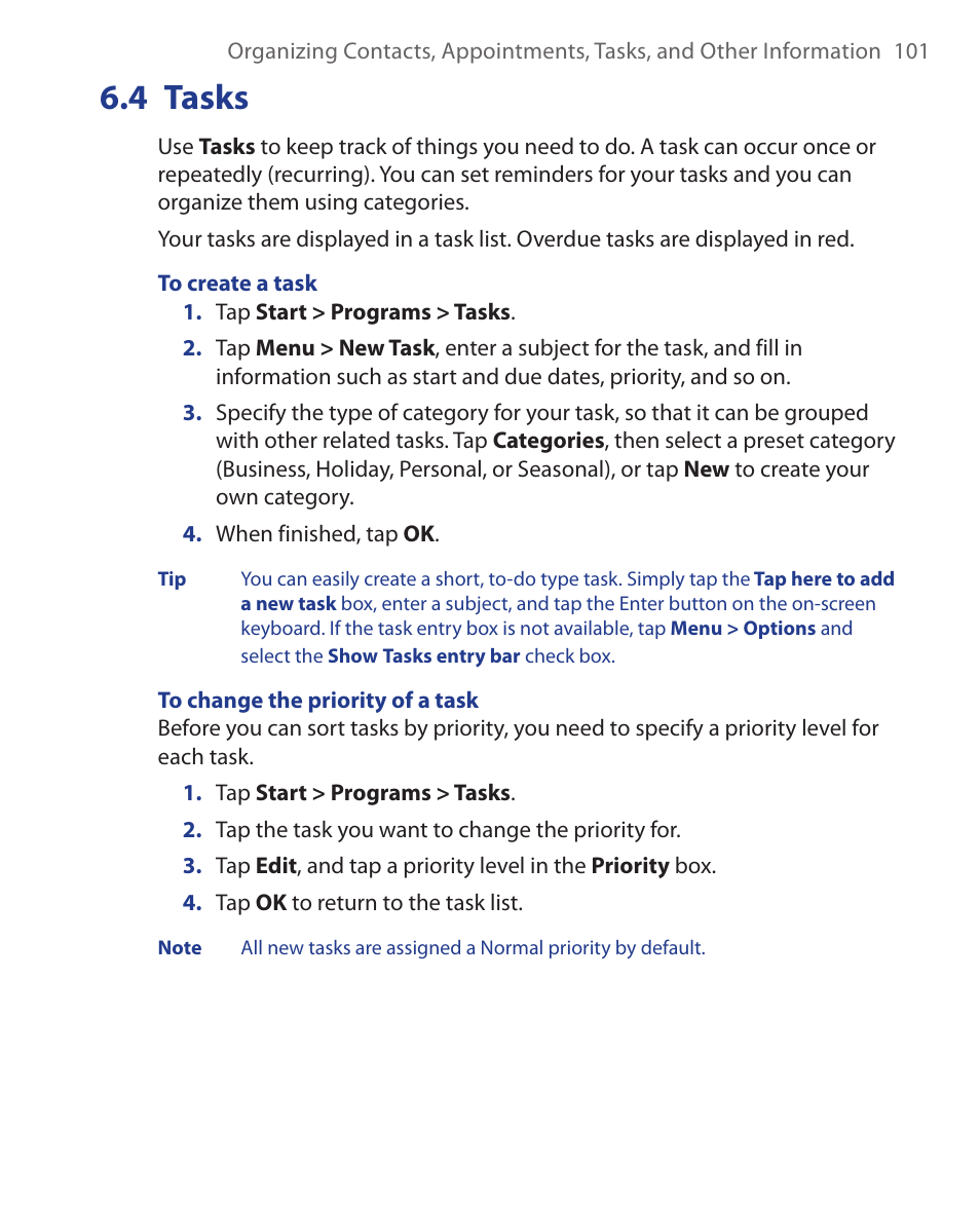 4 tasks | HTC Xda orbit 2 User Manual | Page 101 / 246