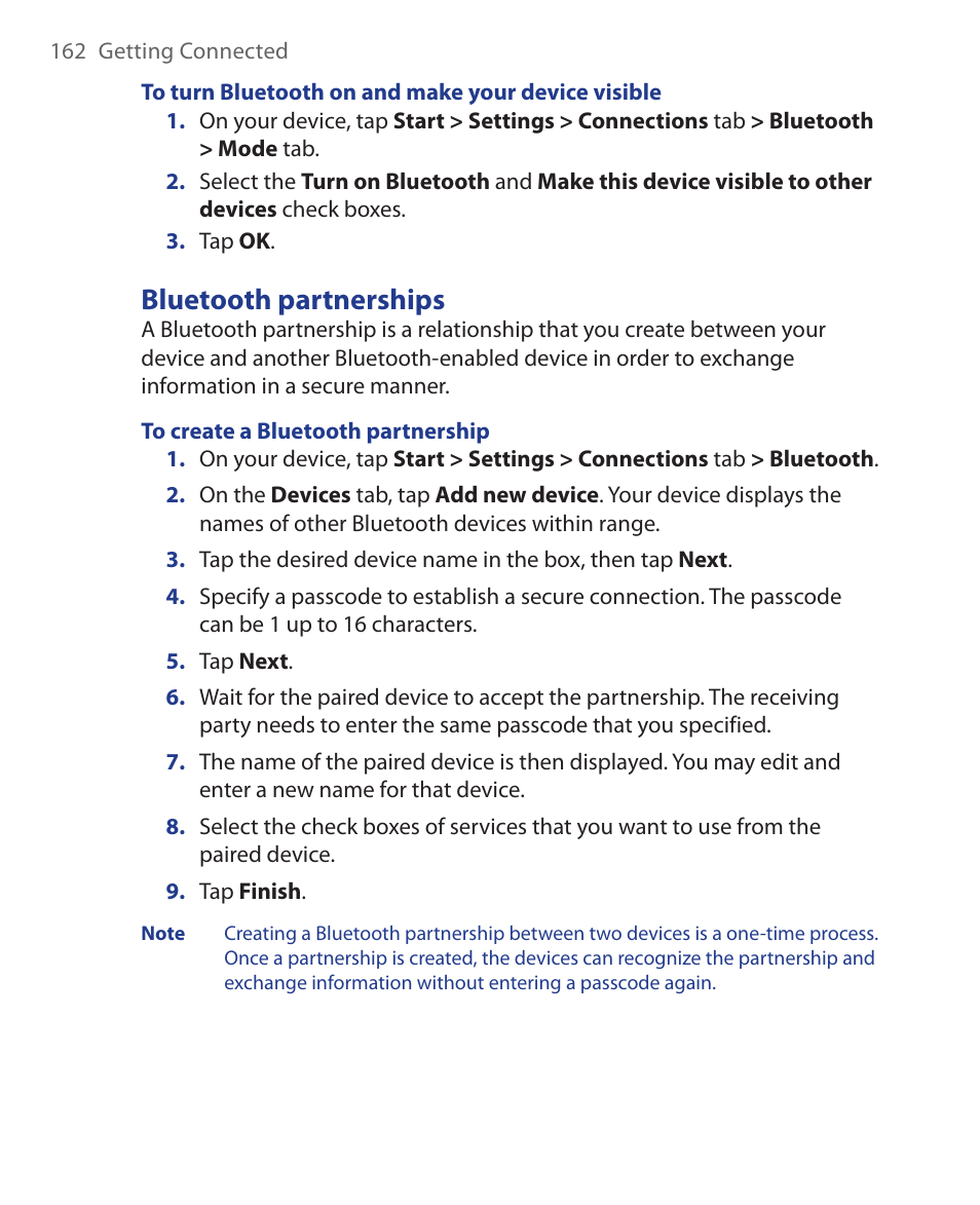Bluetooth partnerships | HTC Xda orbit 2 User Manual | Page 162 / 246