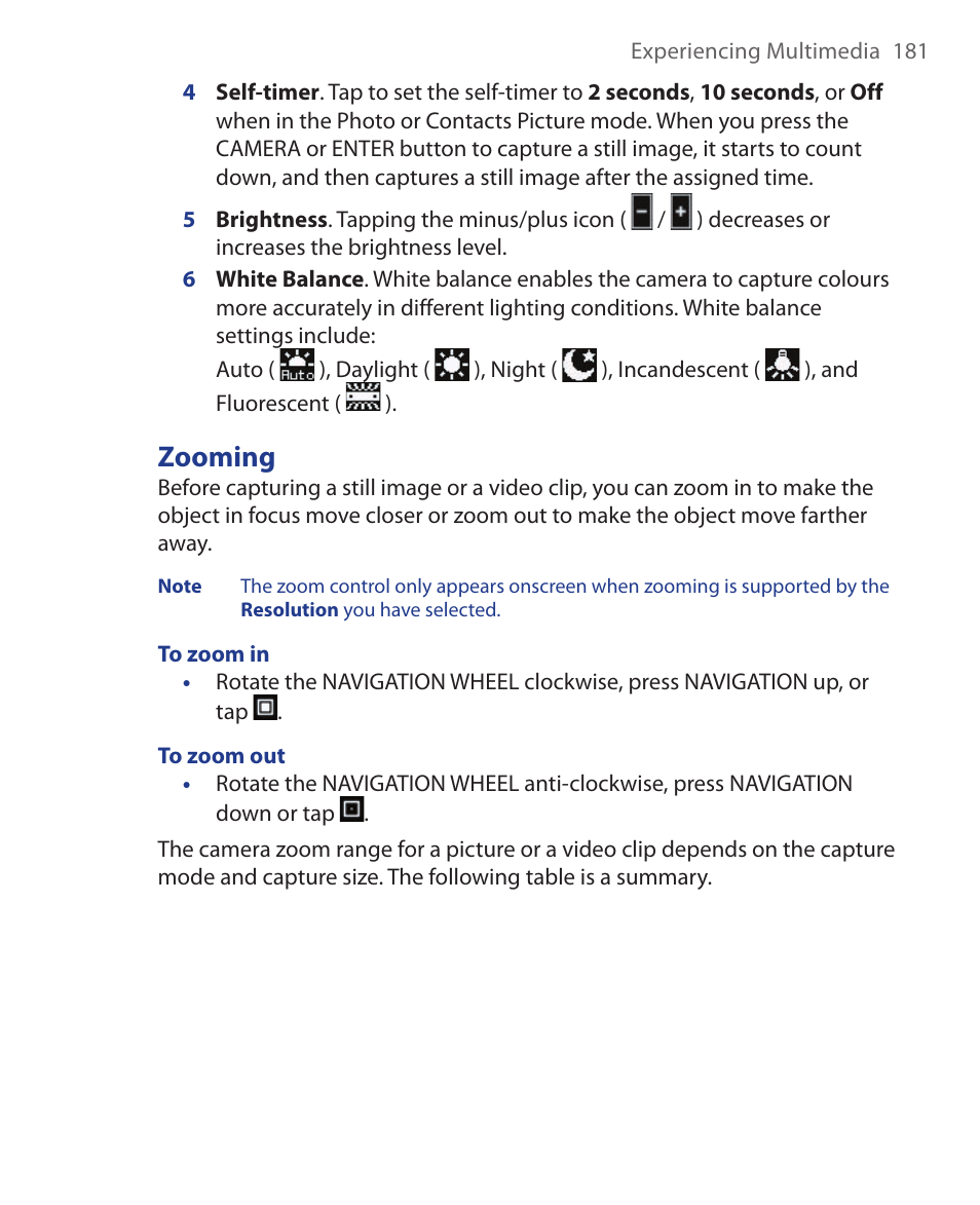 Zooming | HTC Xda orbit 2 User Manual | Page 181 / 246