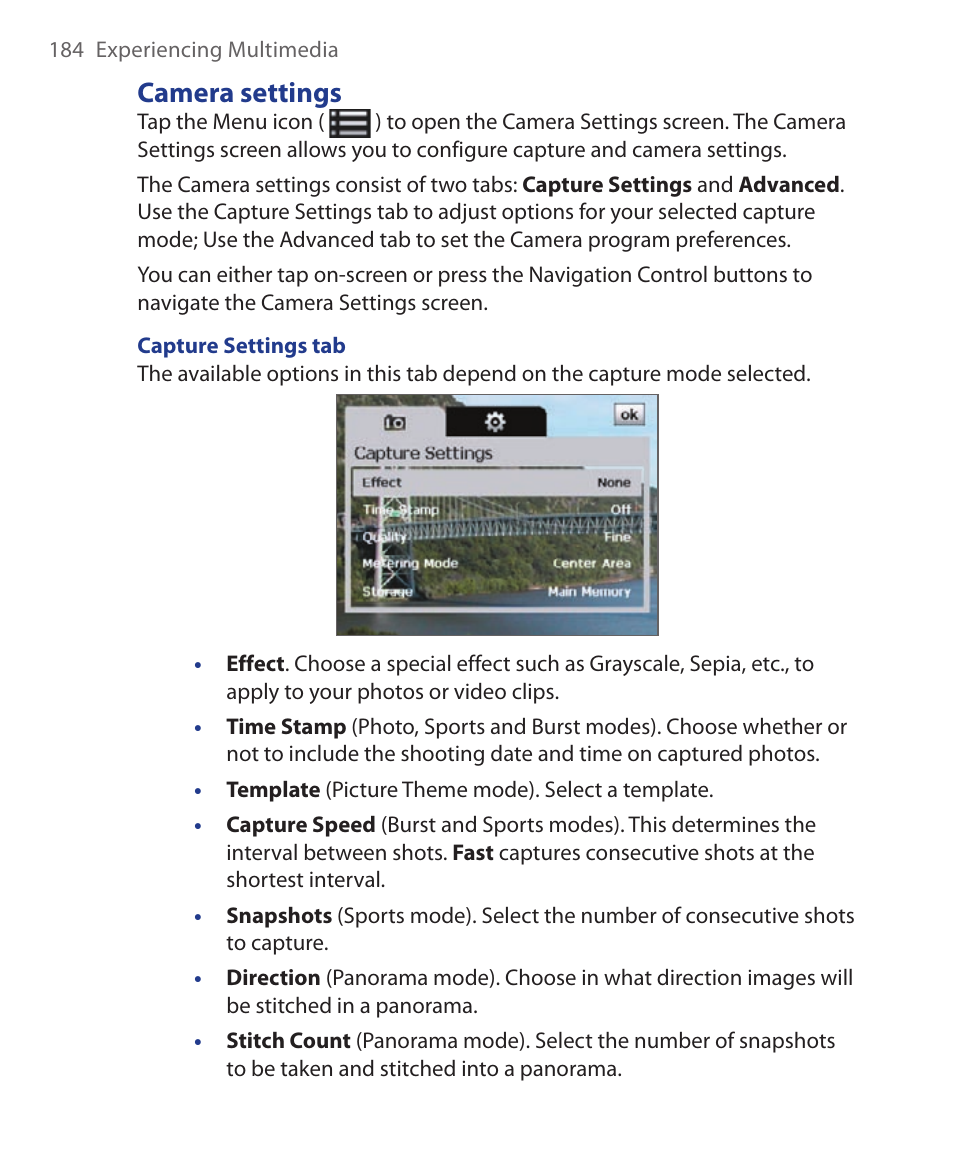 Camera settings | HTC Xda orbit 2 User Manual | Page 184 / 246