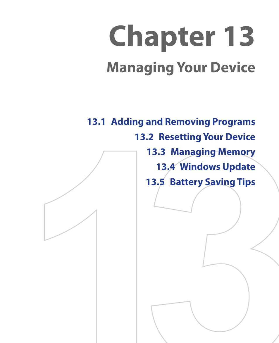 Chapter 13, Managing your device | HTC Xda orbit 2 User Manual | Page 213 / 246