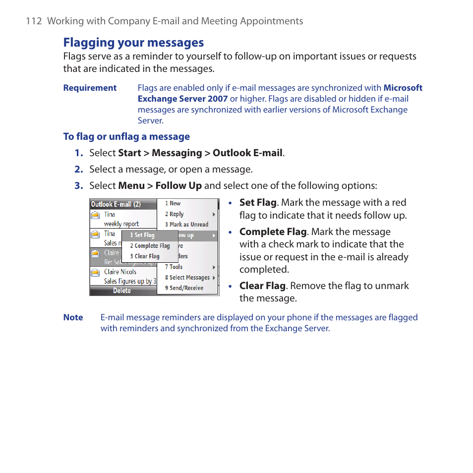 Flagging your messages | HTC Dash 3G HS S200 User Manual | Page 112 / 192