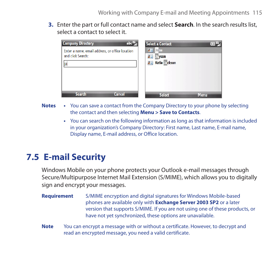 5 e-mail security, E-mail.security | HTC Dash 3G HS S200 User Manual | Page 115 / 192