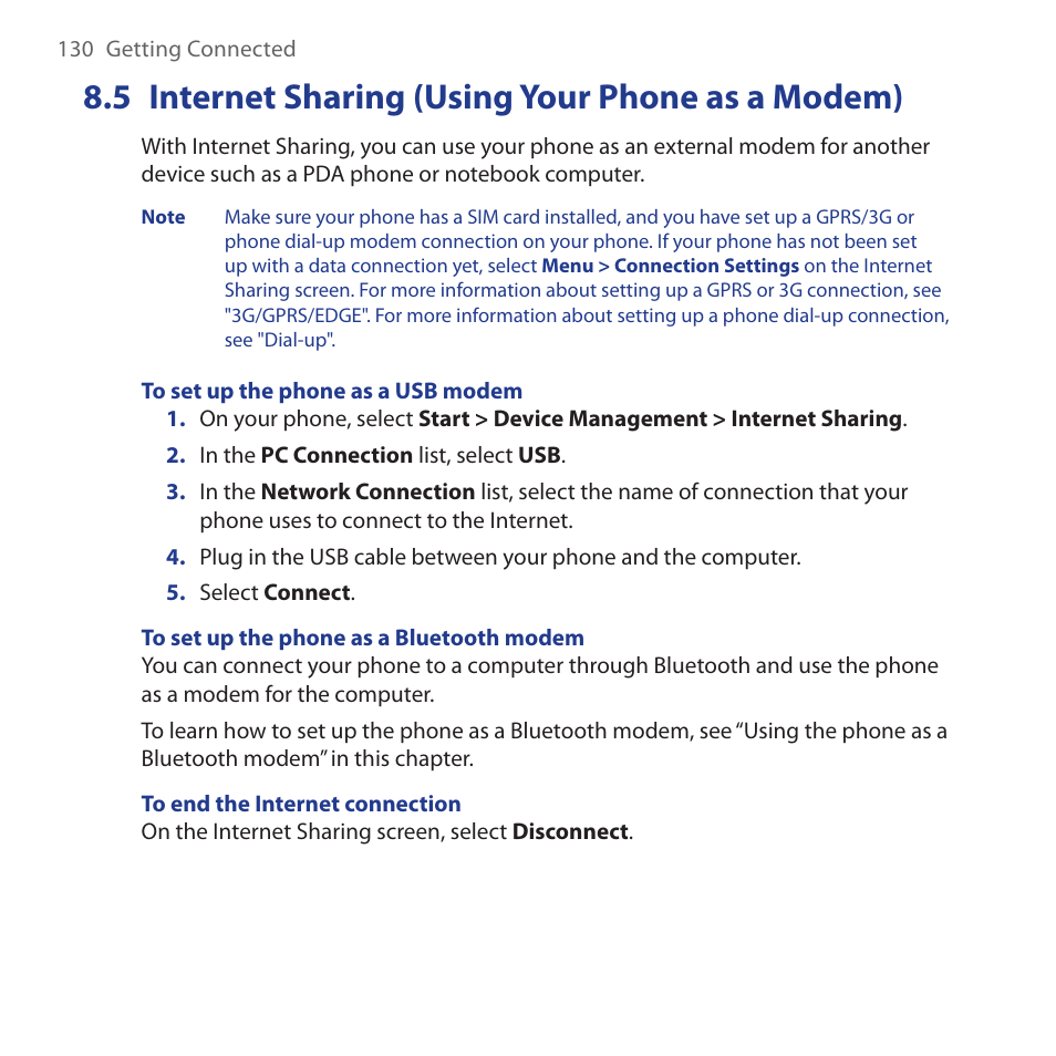 5 internet sharing (using your phone as a modem), Internet.sharing.(using.your.phone.as.a.modem) | HTC Dash 3G HS S200 User Manual | Page 130 / 192