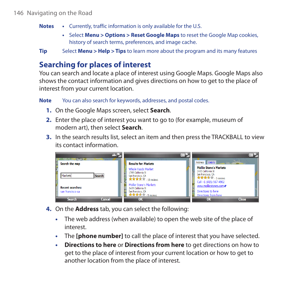 Searching for places of interest | HTC Dash 3G HS S200 User Manual | Page 146 / 192