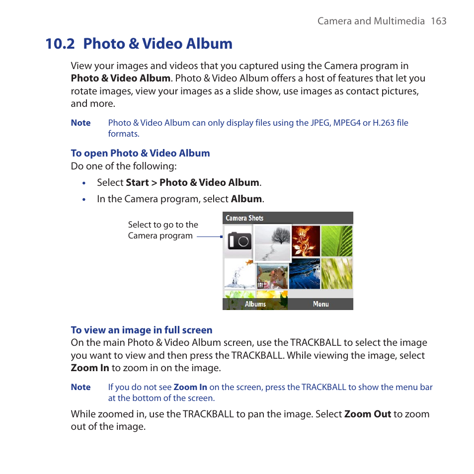 2 photo & video album, Photo.&.video.album | HTC Dash 3G HS S200 User Manual | Page 163 / 192