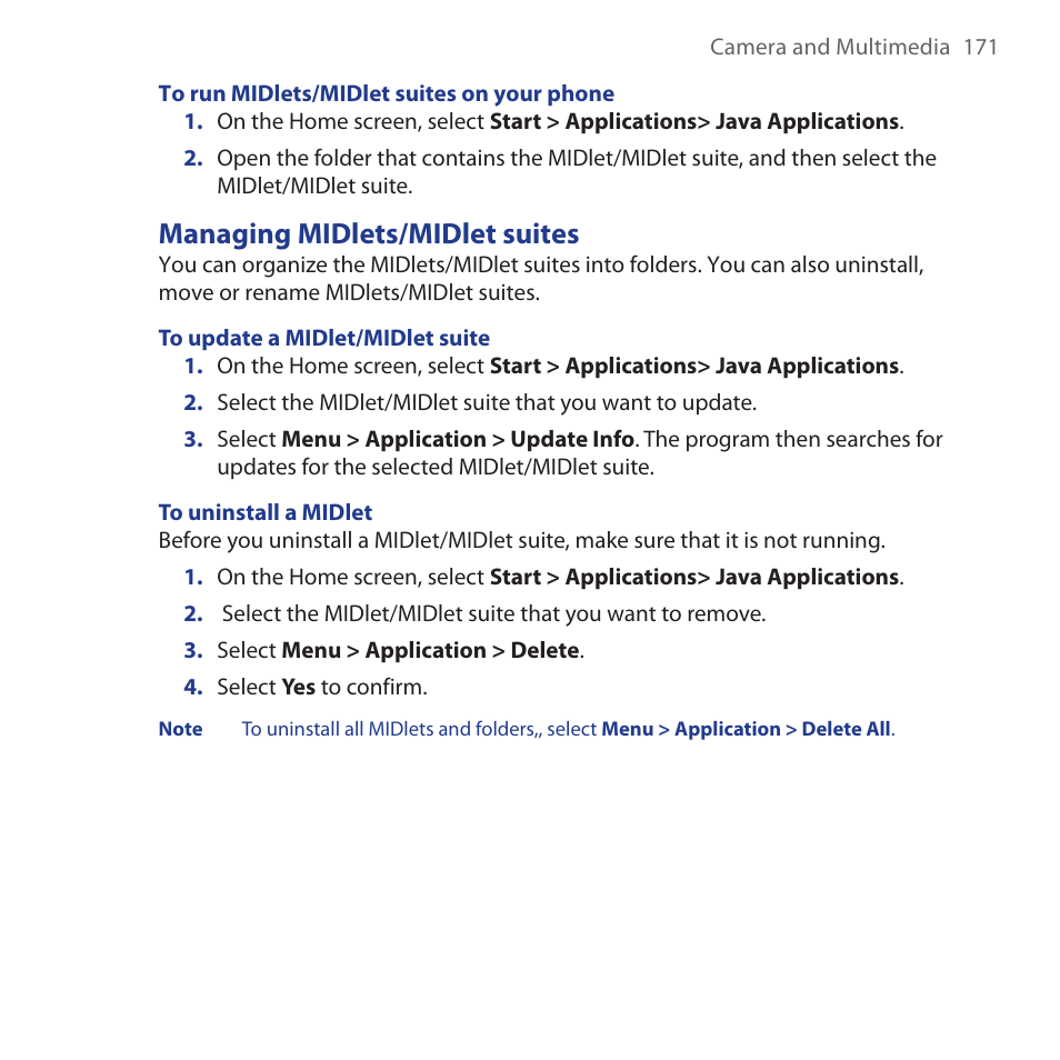 Managing midlets/midlet suites | HTC Dash 3G HS S200 User Manual | Page 171 / 192