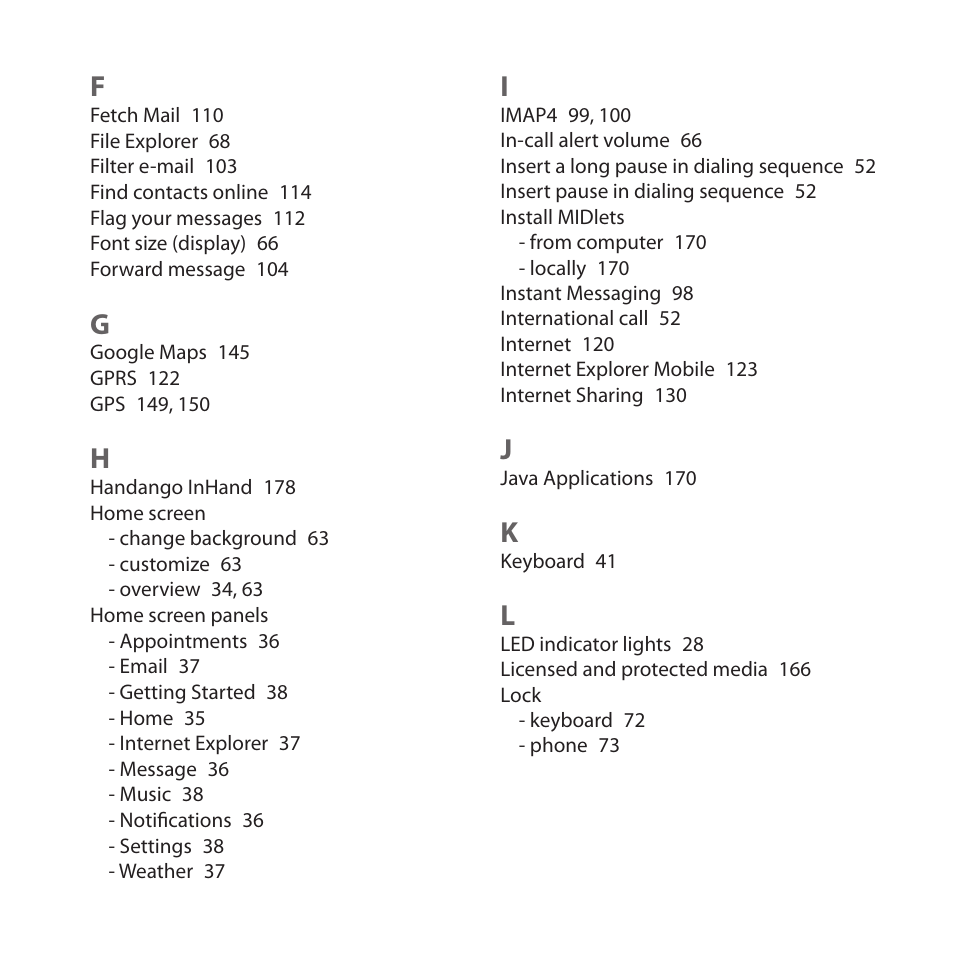 HTC Dash 3G HS S200 User Manual | Page 189 / 192