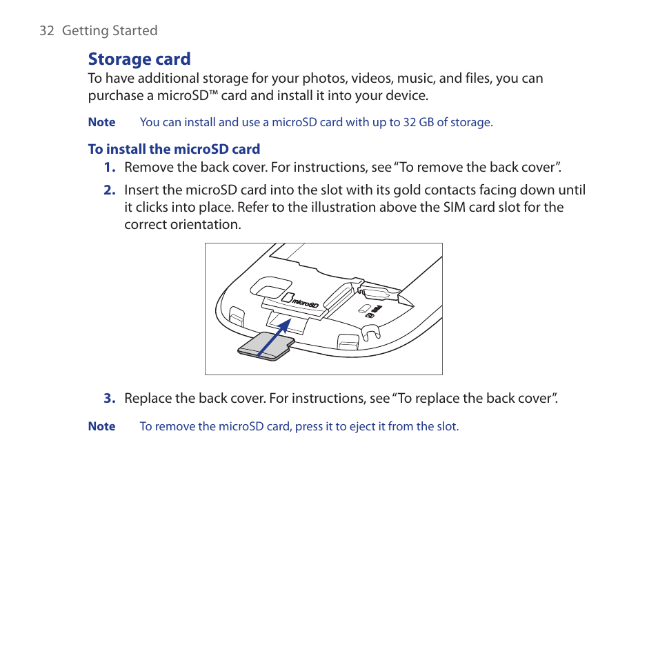 Storage card | HTC Dash 3G HS S200 User Manual | Page 32 / 192