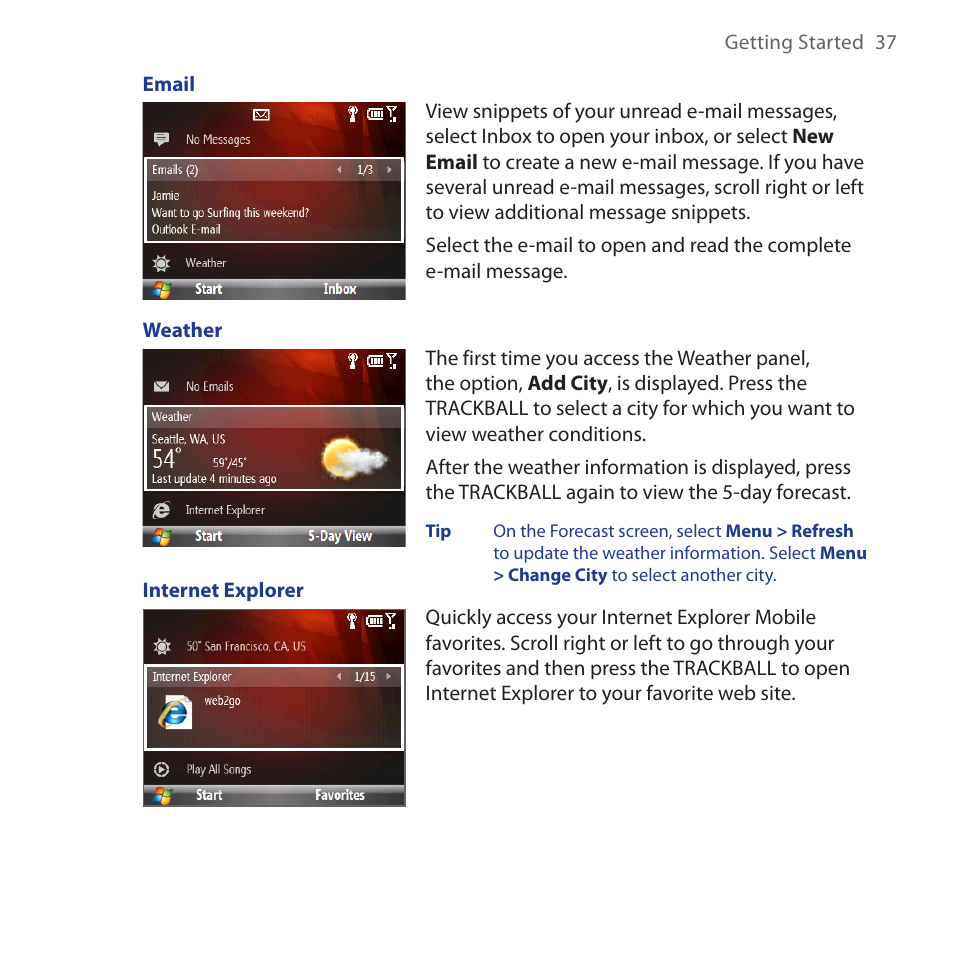 HTC Dash 3G HS S200 User Manual | Page 37 / 192