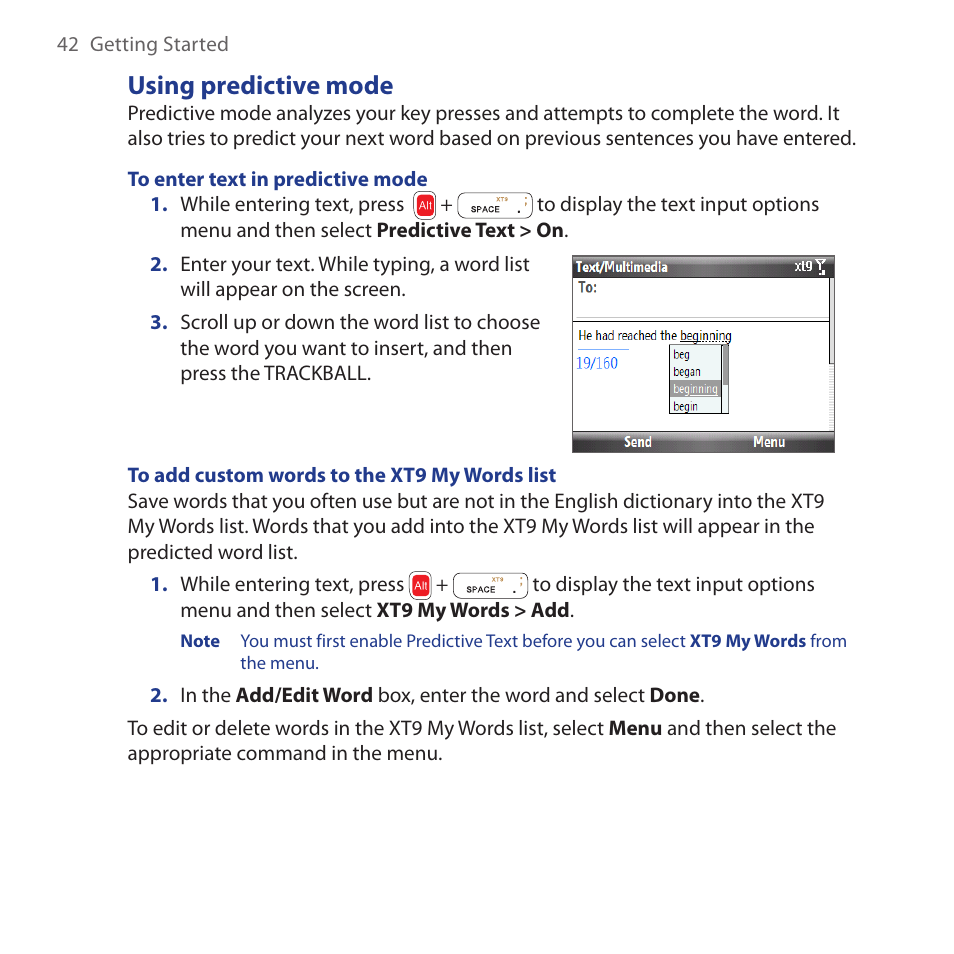 Using predictive mode | HTC Dash 3G HS S200 User Manual | Page 42 / 192