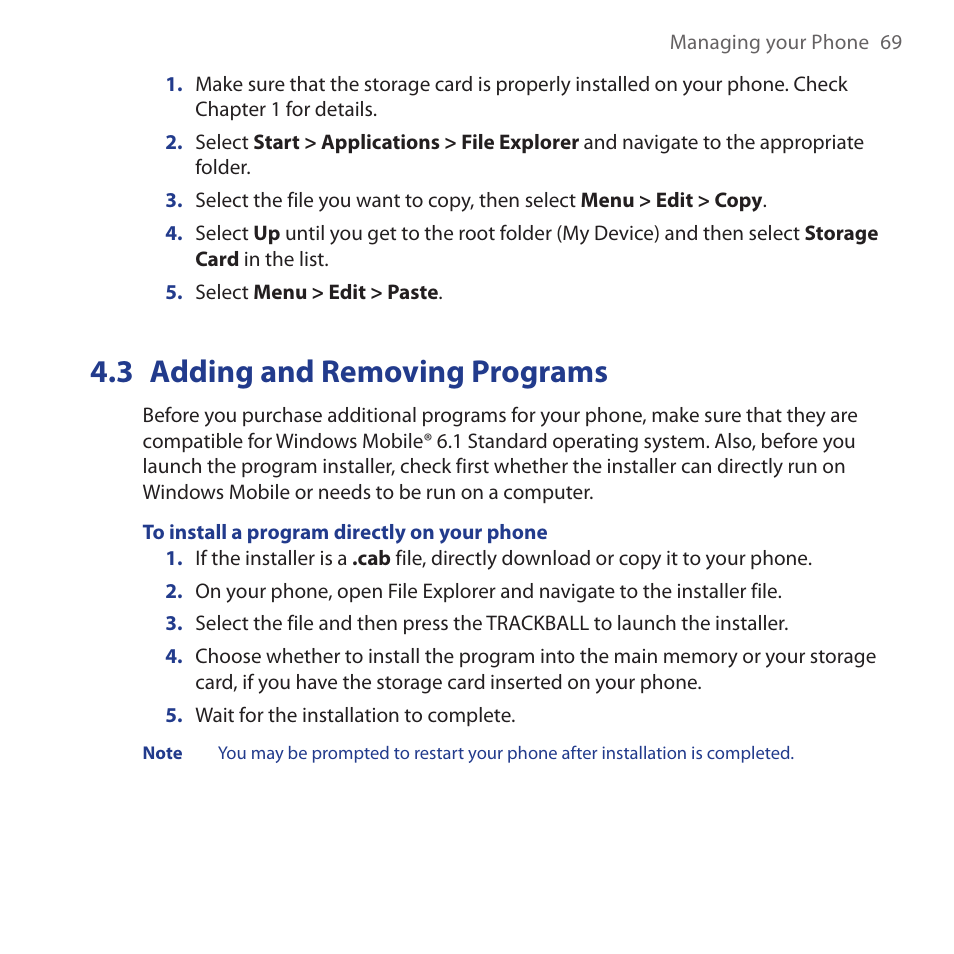 3 adding and removing programs, Adding.and.removing.programs | HTC Dash 3G HS S200 User Manual | Page 69 / 192