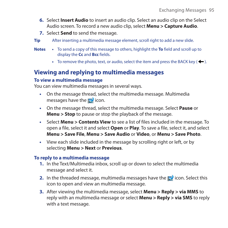 Viewing and replying to multimedia messages | HTC Dash 3G HS S200 User Manual | Page 95 / 192
