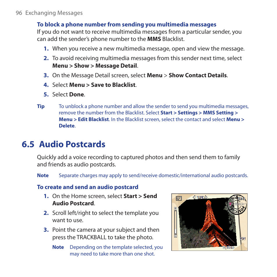 5 audio postcards, Audio.postcards | HTC Dash 3G HS S200 User Manual | Page 96 / 192