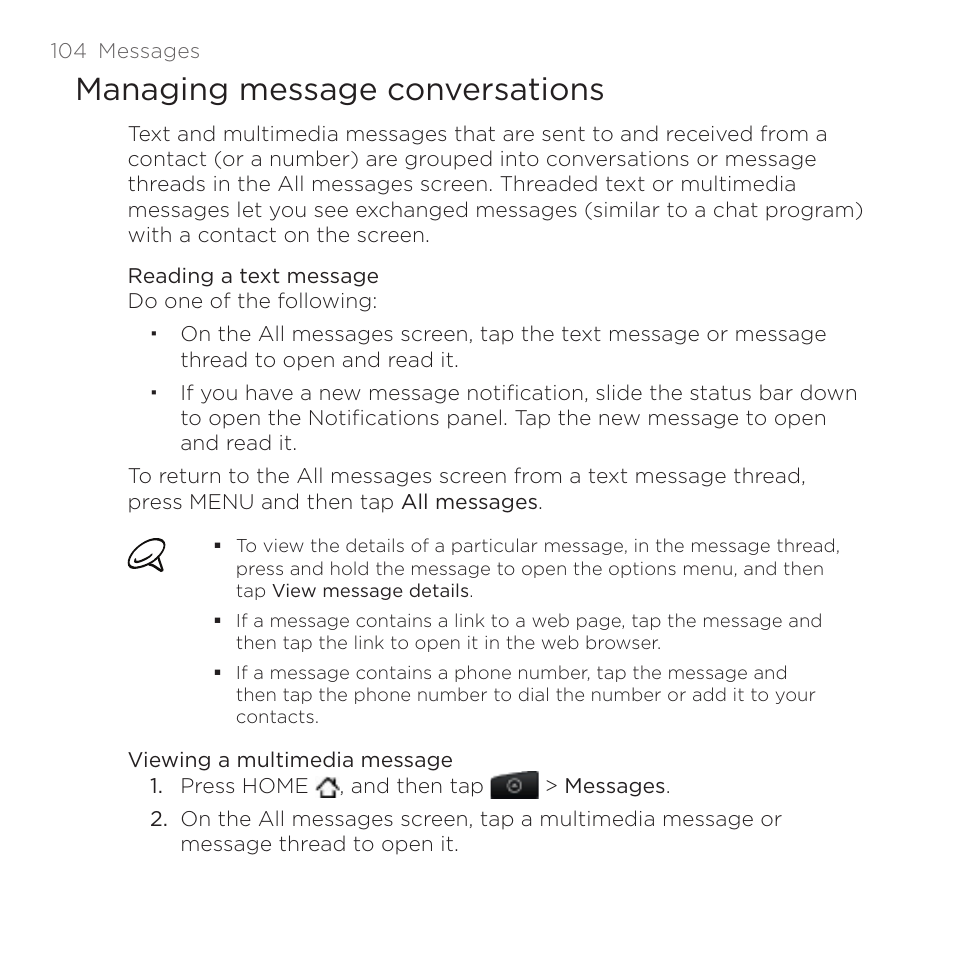 Managing message conversations | HTC DROID Incredible User Manual | Page 104 / 308