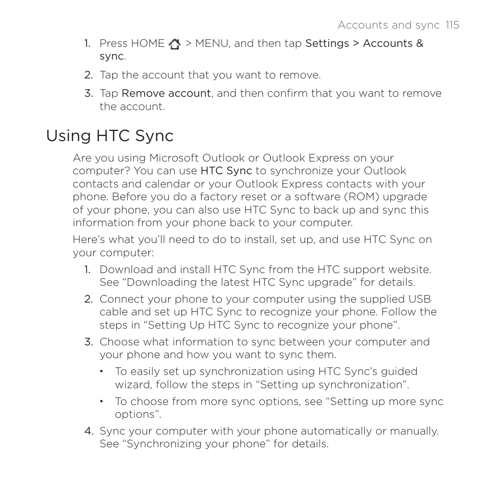 Using htc sync | HTC DROID Incredible User Manual | Page 115 / 308