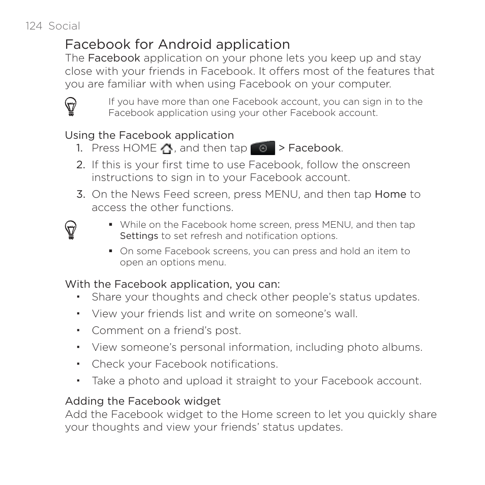 Facebook for android application | HTC DROID Incredible User Manual | Page 124 / 308