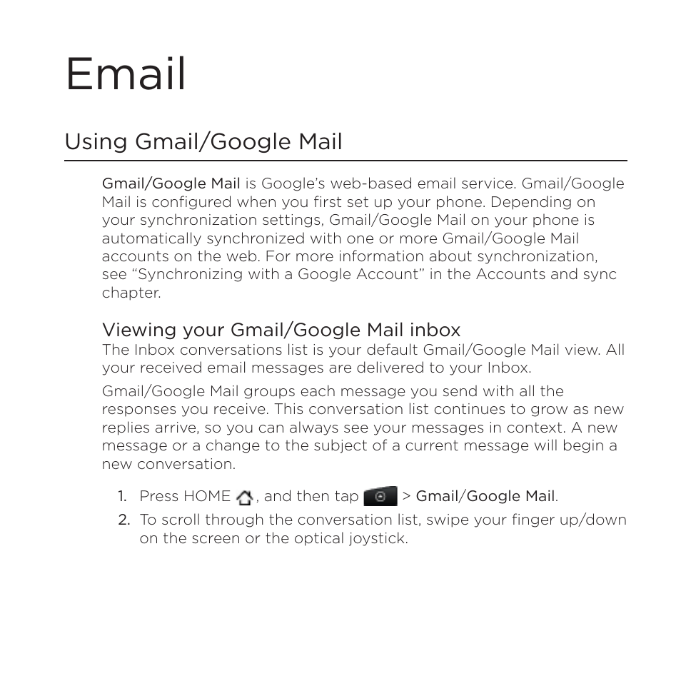 Email, Using gmail/google mail | HTC DROID Incredible User Manual | Page 139 / 308