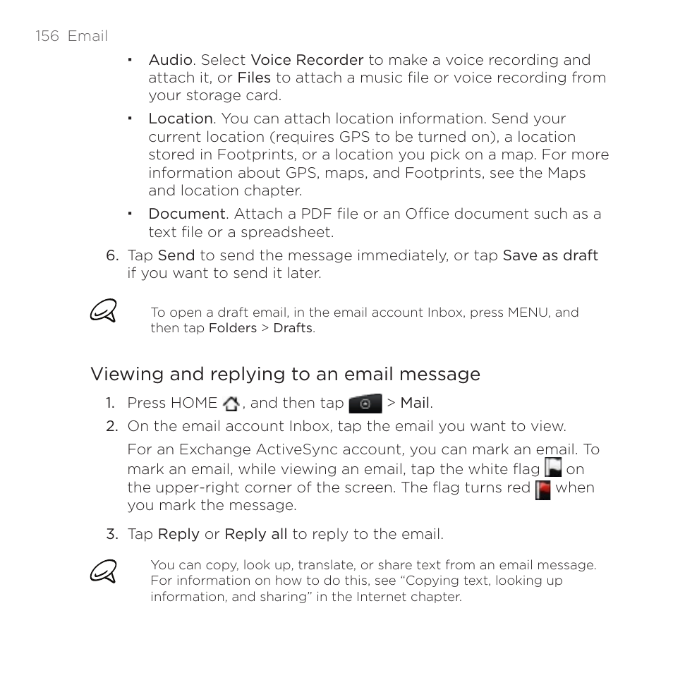 Viewing and replying to an email message | HTC DROID Incredible User Manual | Page 156 / 308