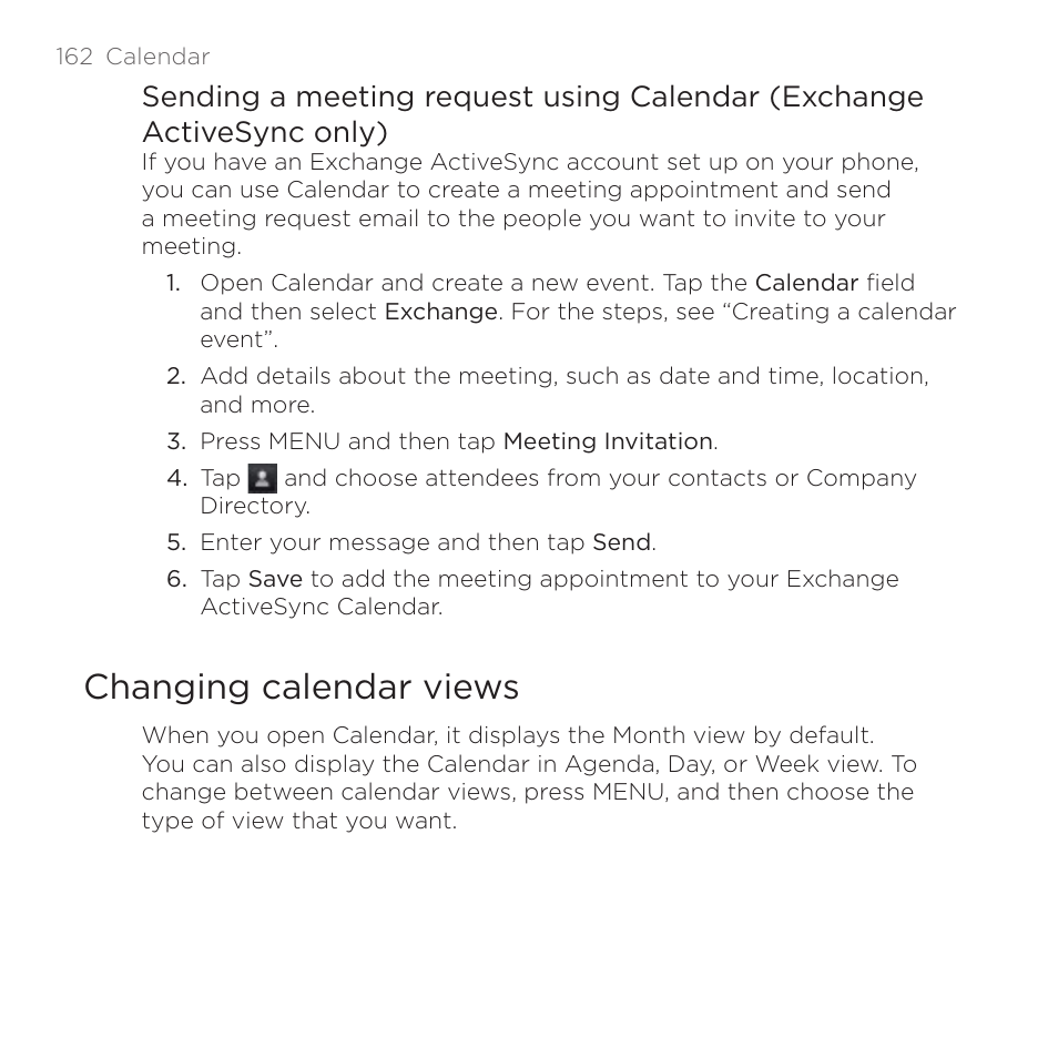 Changing calendar views | HTC DROID Incredible User Manual | Page 162 / 308